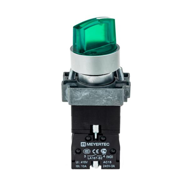 MTB2-BK2363 - Переключатель с подсветкой, с фиксацией, 220V AC/DC, зеленый, 2 положения, 1NO