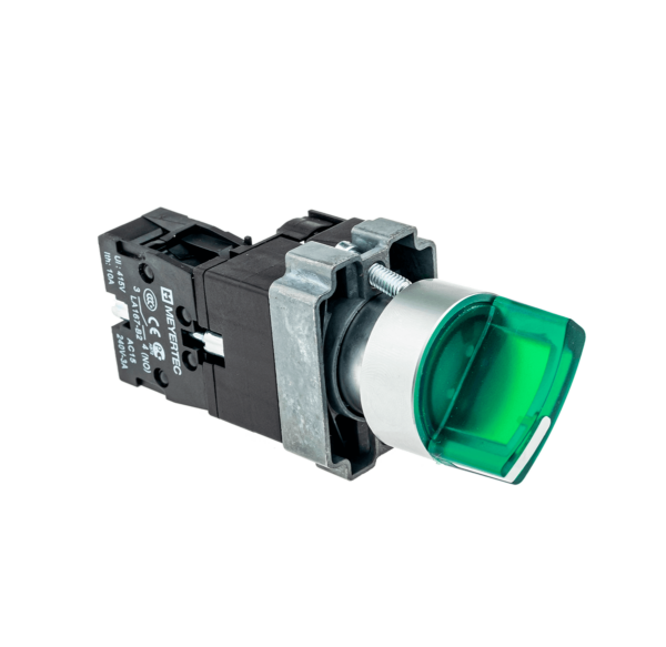 MTB2-BK2363 - Переключатель с подсветкой, с фиксацией, 220V AC/DC, зеленый, 2 положения, 1NO