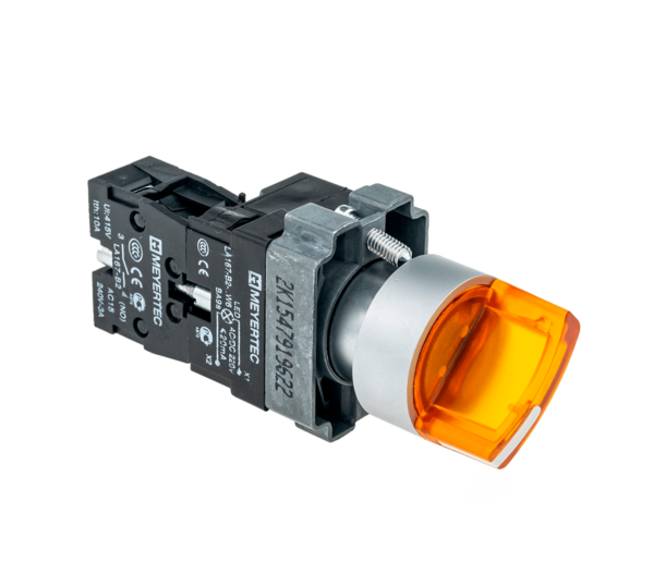 MTB2-BK2563 - Переключатель с подсветкой, с фиксацией, 220V AC/DC, желтый, 2 положения, 1NO