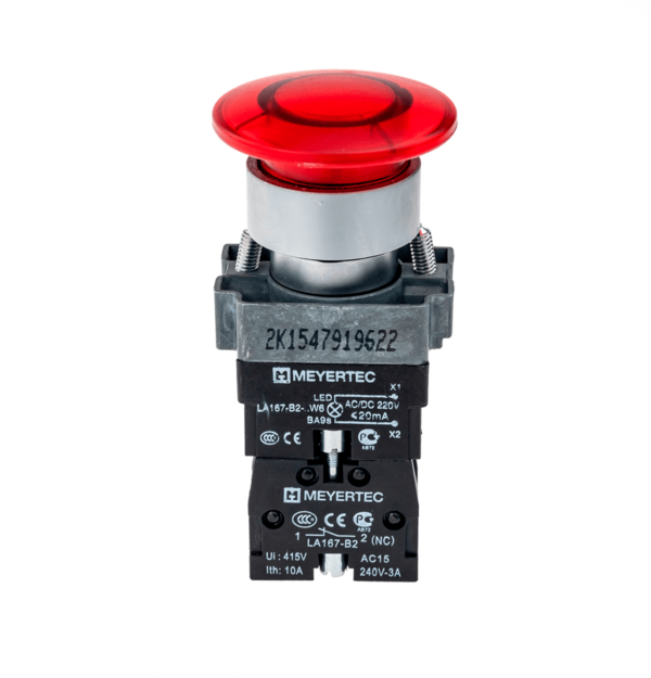 MTB2-BW4614 - Кнопка грибовидная без фиксации, с подсветкой, 24V, 1NC, красный
