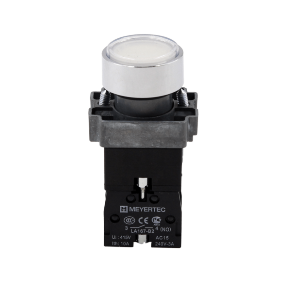 MTB2-BWF3161 - Кнопка плоская белая с подсветкой, 220V AC/DC, 1NO, IP67, металл