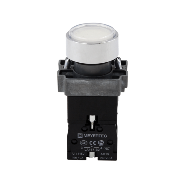 MTB2-BWF3171 - Кнопка плоская белая с подсветкой, 24V AC/DC, 1NO, IP67, металл