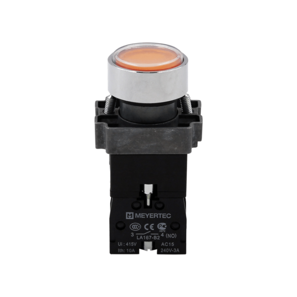 MTB2-BWF3571 - Кнопка плоская желтая с подсветкой, 24V AC/DC, 1NO, IP67, металл