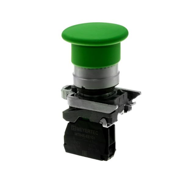 MTB4-BC31 - Кнопка грибовидная зеленая, 40 мм, пружиный возврат, 1NO, IP65, металл