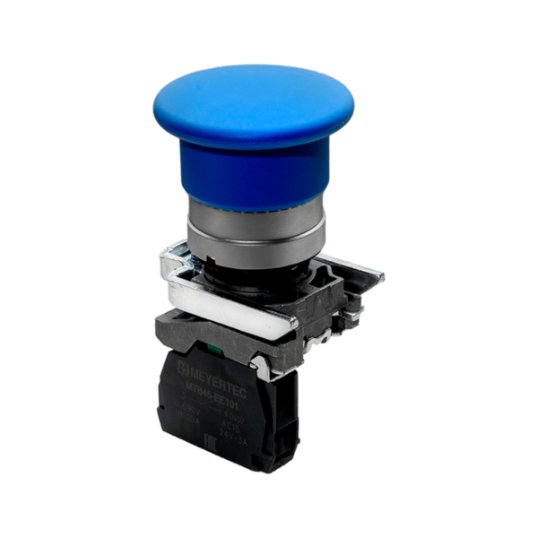 MTB4-BC61 - Кнопка грибовидная синяя, 40 мм, пружиный возврат, 1NO, IP65, металл