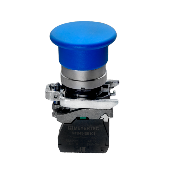 MTB4-BC61 - Кнопка грибовидная синяя, 40 мм, пружиный возврат, 1NO, IP65, металл