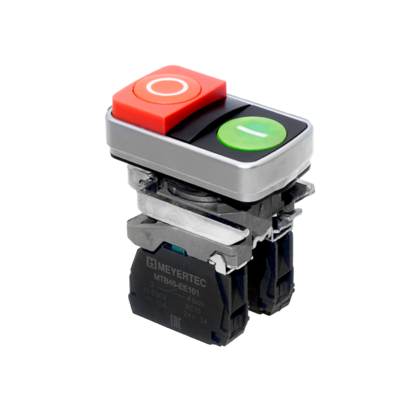MTB4-BL8425 - Кнопка двойная выступающая, красная/зеленая, маркировка "I+O", 1NO+1NC, IP65, металл