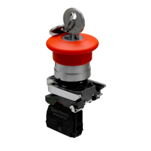 MTB4-BS142 - Кнопка грибовидная аварийной остановки с ключом, красная, 40 мм, возврат поворотом с фиксацией, 1NC, IP65, металл