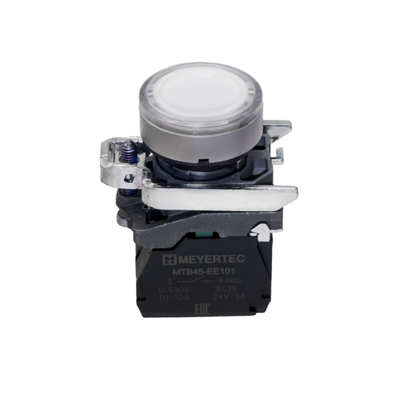 MTB4-BW31713 - Кнопка белая с подсветкой, 1NO, 220V AC/DC, IP65, металл