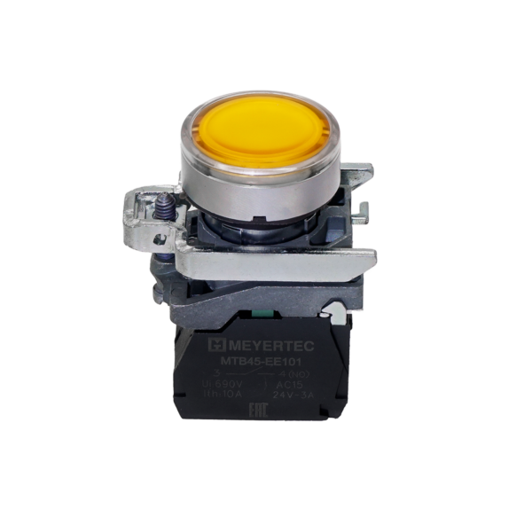 MTB4-BW35711 - Кнопка желтая с подсветкой, 1NO, 24V AC/DC, IP65, металл