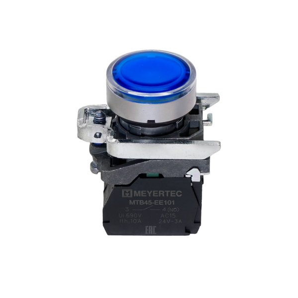 MTB4-BW36713 - Кнопка синяя с подсветкой, 1NO, 220V AC/DC, IP65, металл