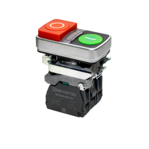 MTB4-BW84751 - Кнопка двойная выступающая с подсветкой, красная/зеленая, маркировка "I+O", 1NO+1NC, 24V AC/DC, IP65, металл