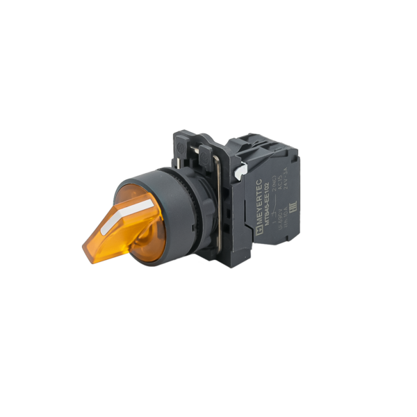 MTB5-AK25711 - Переключатель  на 2 положения с фиксацией и подсветкой,  желтый, 1NO, 24V AC/DC, IP65, пластик