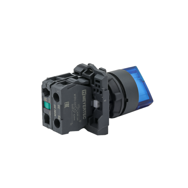 MTB5-AK26711 - Переключатель  на 2 положения с фиксацией и подсветкой, синий, 1NO, 24V AC/DC, IP65, пластик