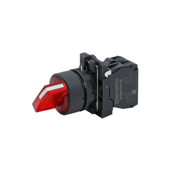 MTB5-AK34723 - Переключатель  на 3 положения с фиксацией и подсветкой, красный, 1NС, 220V AC/DC, IP65, пластик