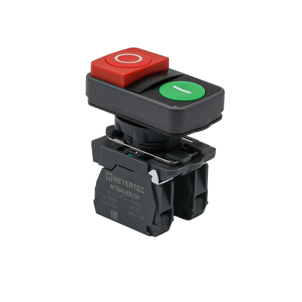 MTB5-AL8425 - Кнопка двойная выступающая, красная/зеленая, маркировка "I+O", 1NO+1NC, IP65, пластик