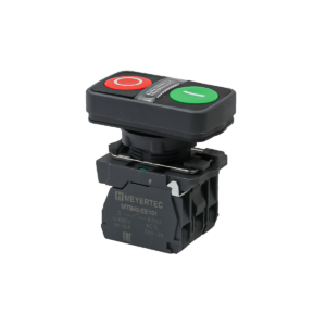 MTB5-AW83753 - Кнопка двойная плоская с подсветкой, красная/зеленая, маркировка "I+O", 1NO+1NC, 220V AC/DC, IP65, пластик