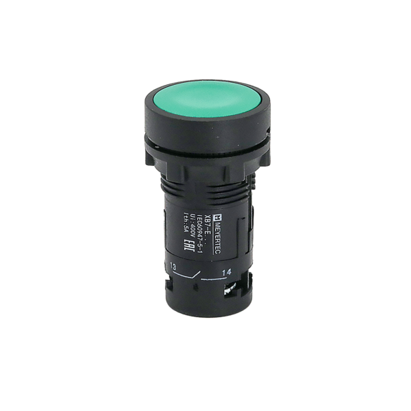 MTB7-EH35 - Кнопка плоская зеленая с фиксацией, 1NO+1NC, IP54, пластик