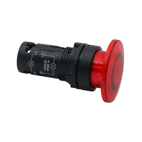 MTB7-EW44626 - Кнопка грибовидная красная с подсветкой, Ø40 мм, 1NC, 220V AC, IP54, пластик