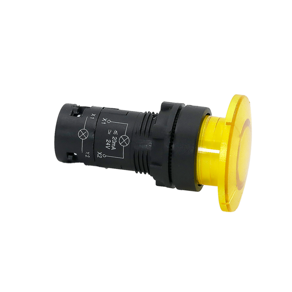 MTB7-EW45611 - Кнопка грибовидная желтая с подсветкой, Ø40 мм, 1NO, 24V AC/DC, IP54, пластик