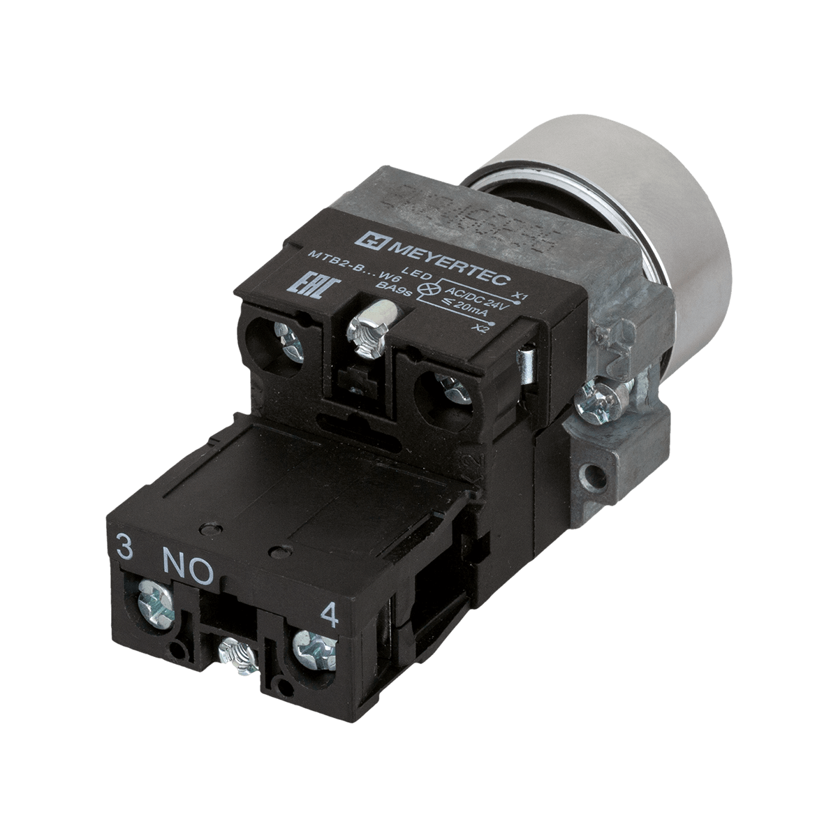 MTB2-BWF3171 - Кнопка плоская белая с подсветкой, 24V AC/DC, 1NO, IP67, металл